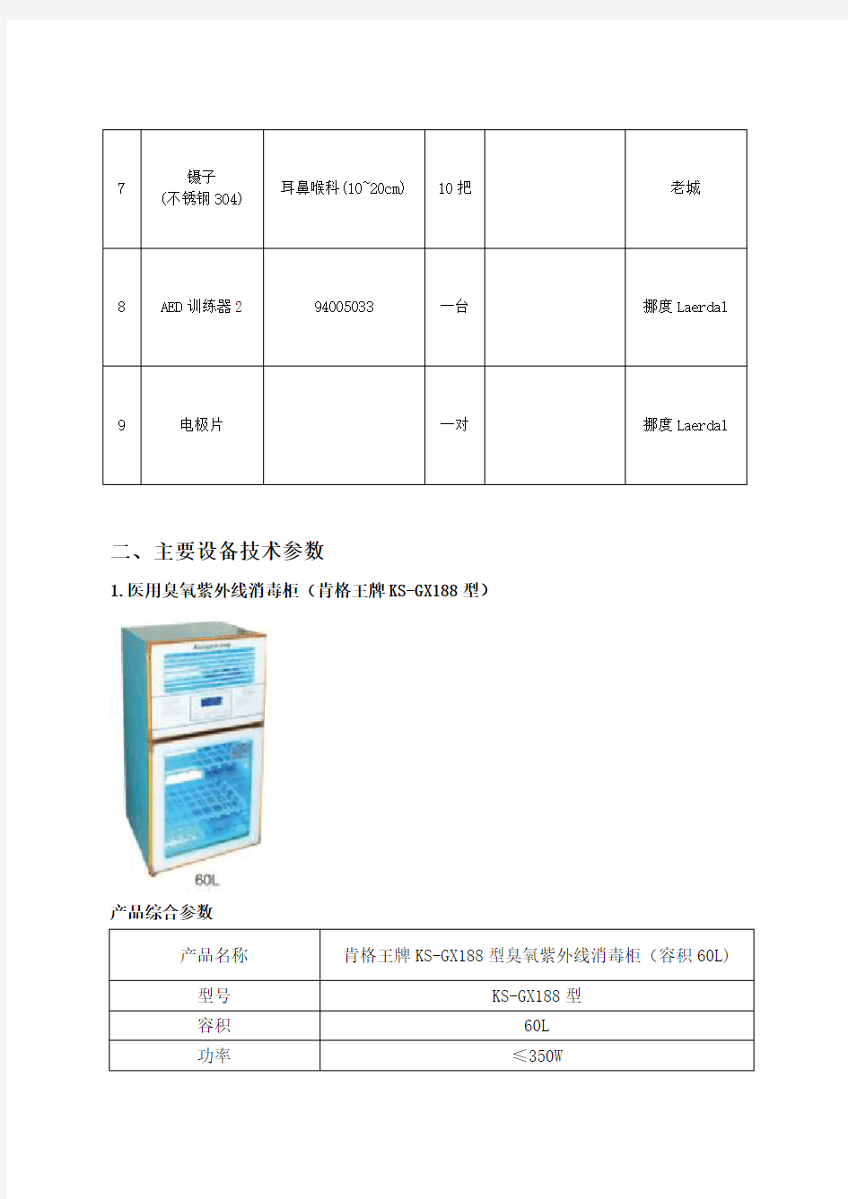 医疗设备采购清单及参数演示教学