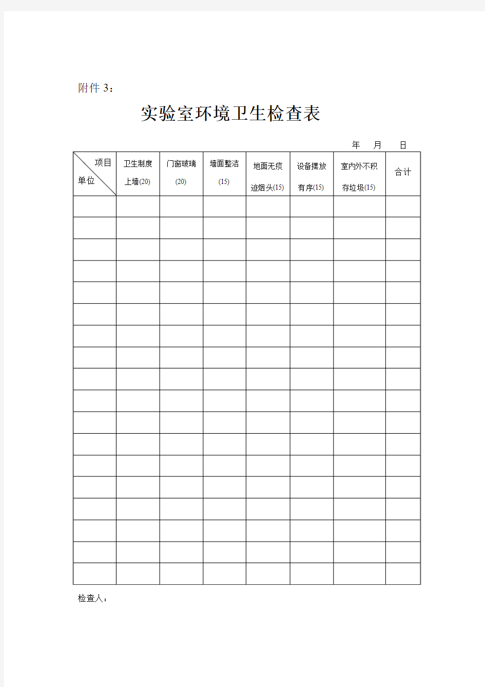 办公室环境卫生检查表