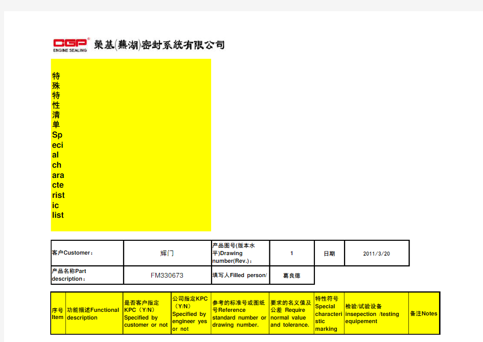 产品特殊特性清单