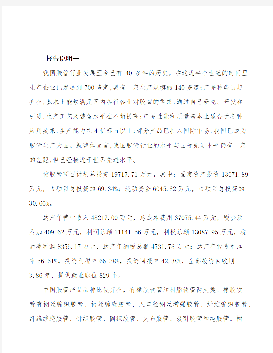 广州胶管项目投资计划书(模板范文)