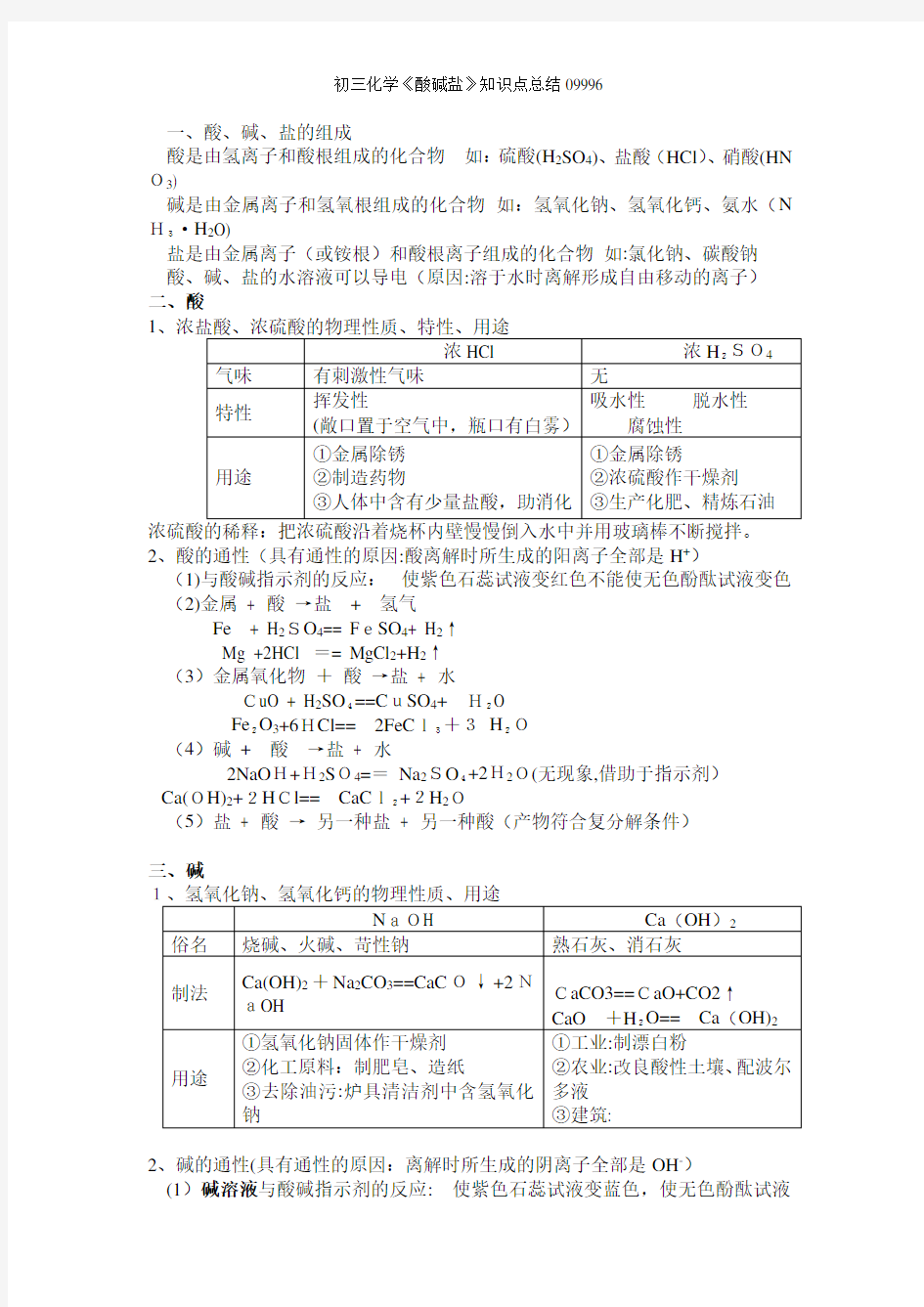 初三化学《酸碱盐》知识点总结09996