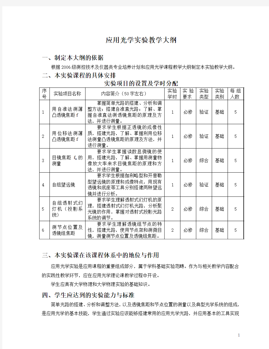 应用光学实验教学大纲