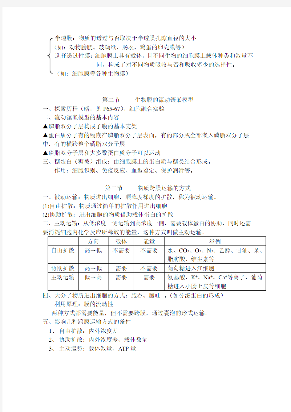 高中生物必修一第四章基础知识点整理