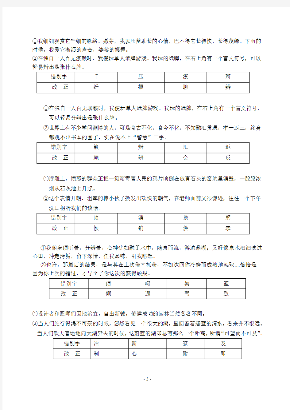 2012年苏州中考语文专题练习 错别字改正(1)