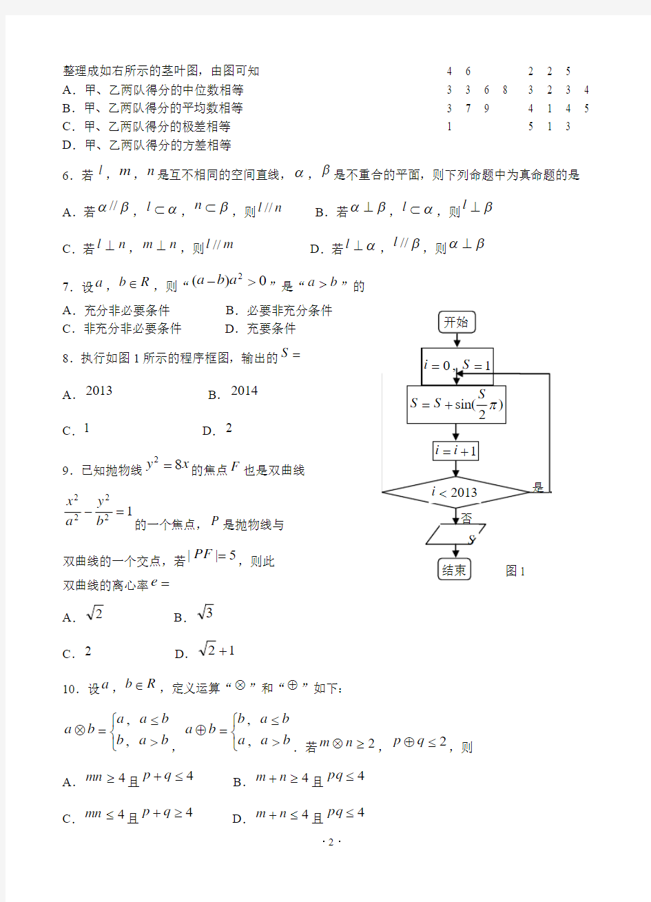 广东省汕头市2014届高三3月高考模拟数学文试题
