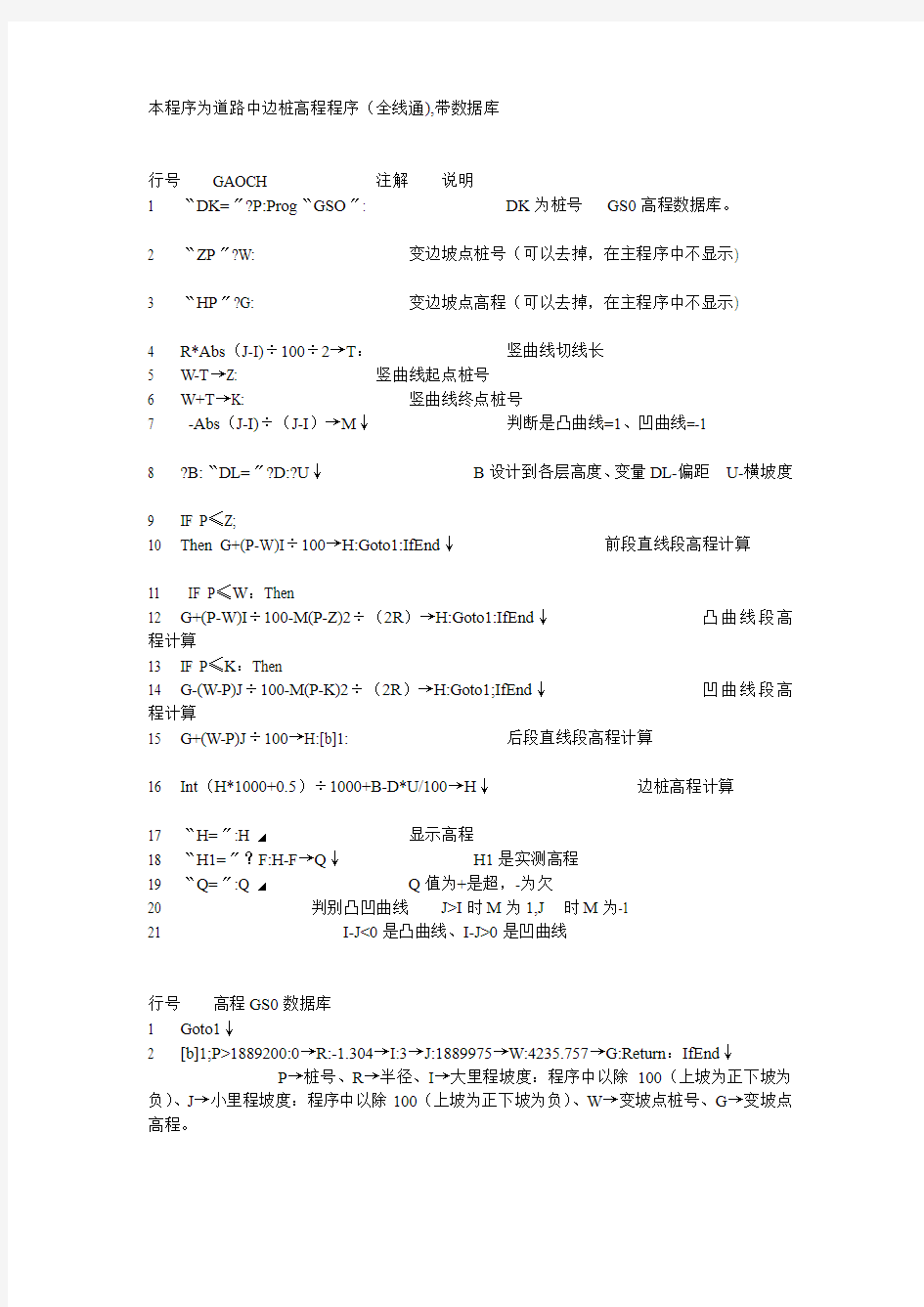 本程序为道路中边桩高程程序