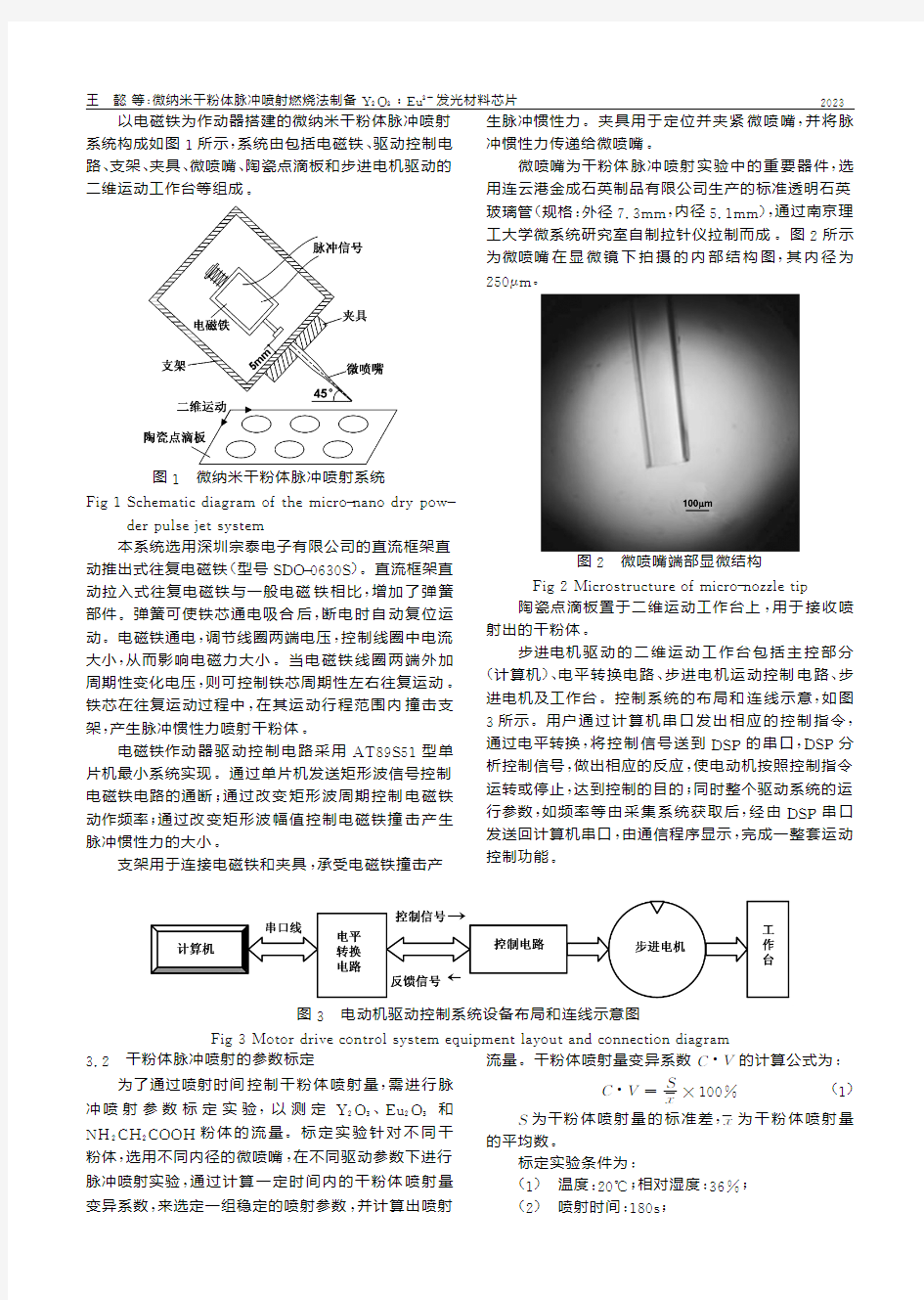 微纳米干粉体脉冲喷射燃烧法制备Y_2O_3_Eu_3_发光材料芯片
