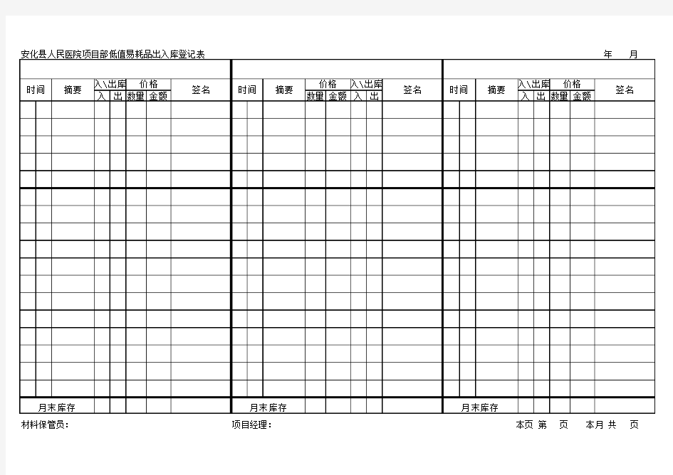 低值易耗品出入库登记盘点表