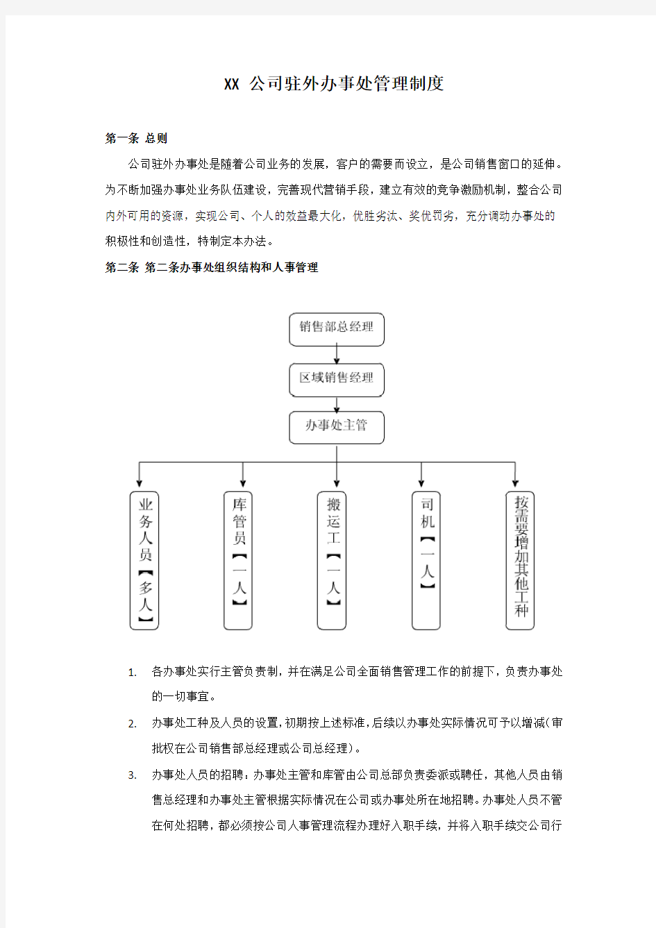 XX公司驻外办事处管理制度