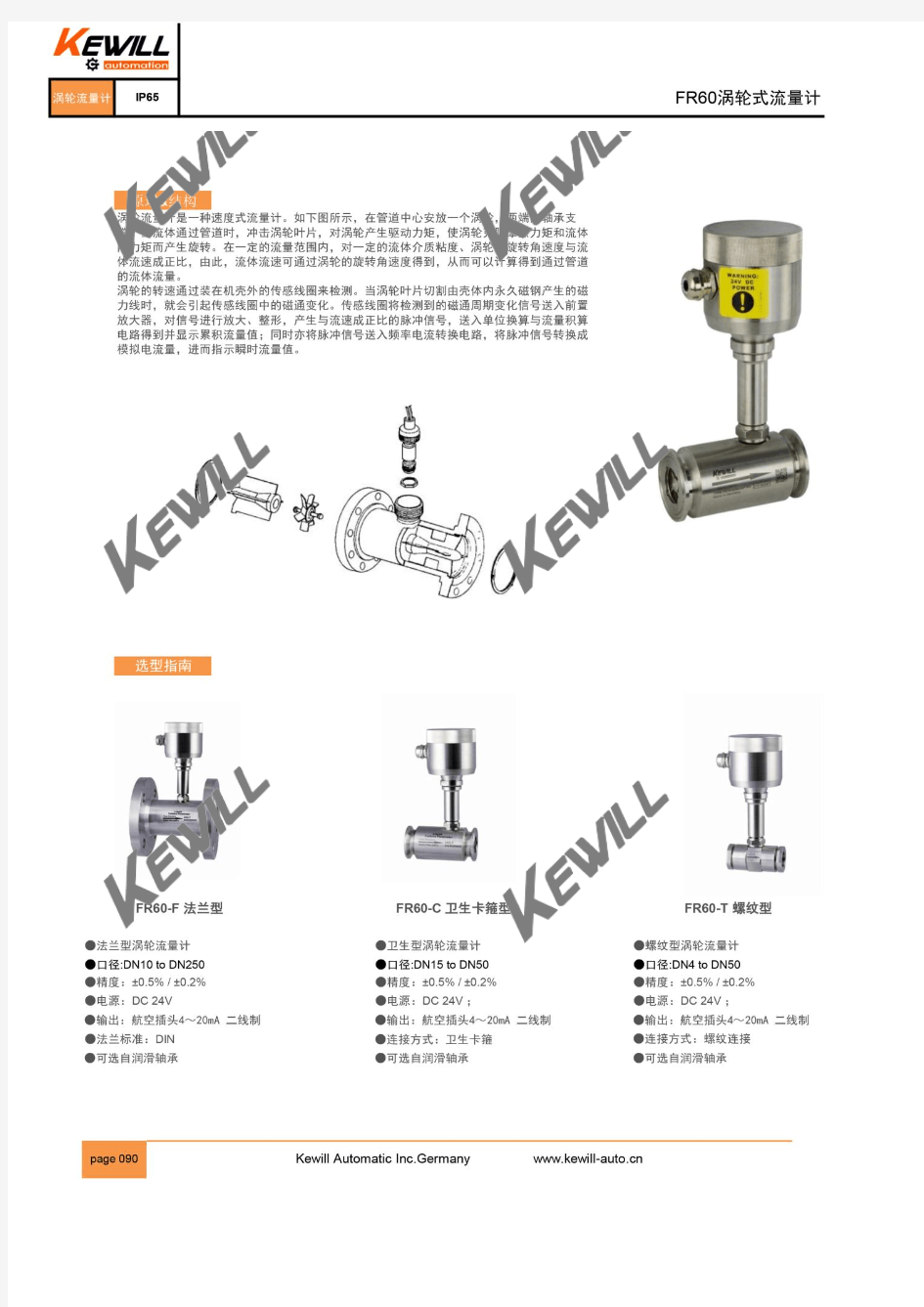 kewillFR60涡轮流量计新版说明书