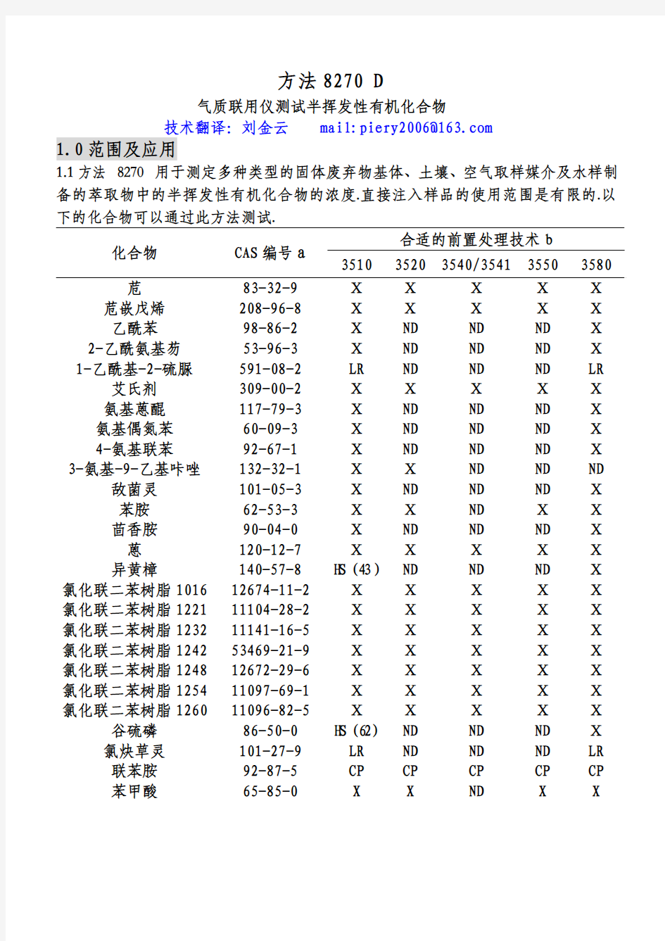 EPA 8270 气相色谱质谱法分析半挥发性有机物(中文版)