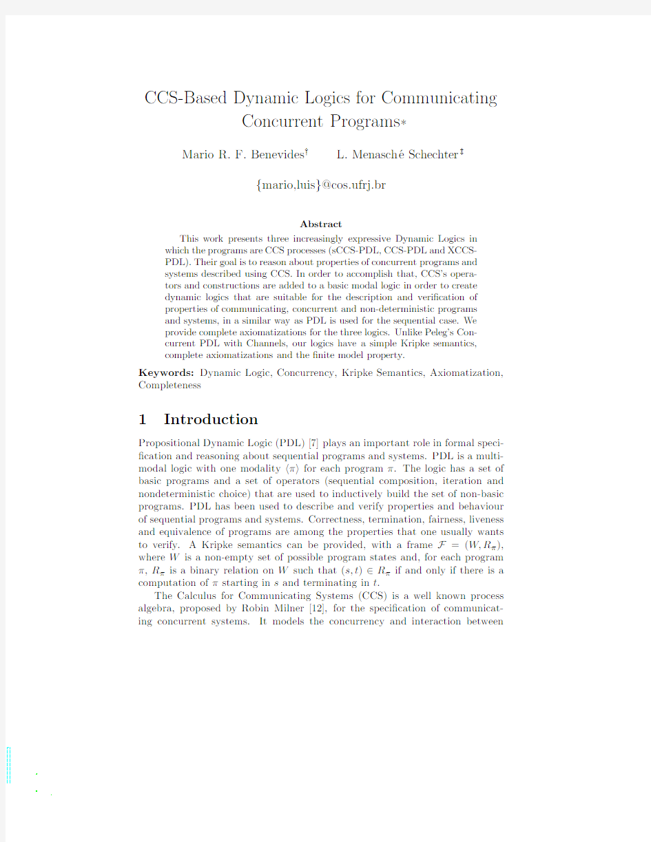 CCS-Based Dynamic Logics for Communicating Concurrent Programs