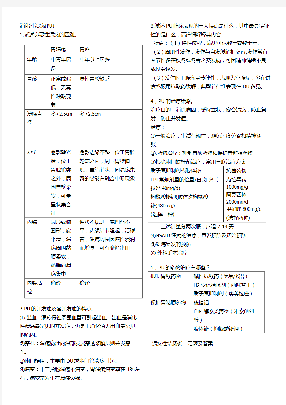 内科学考试重点大题