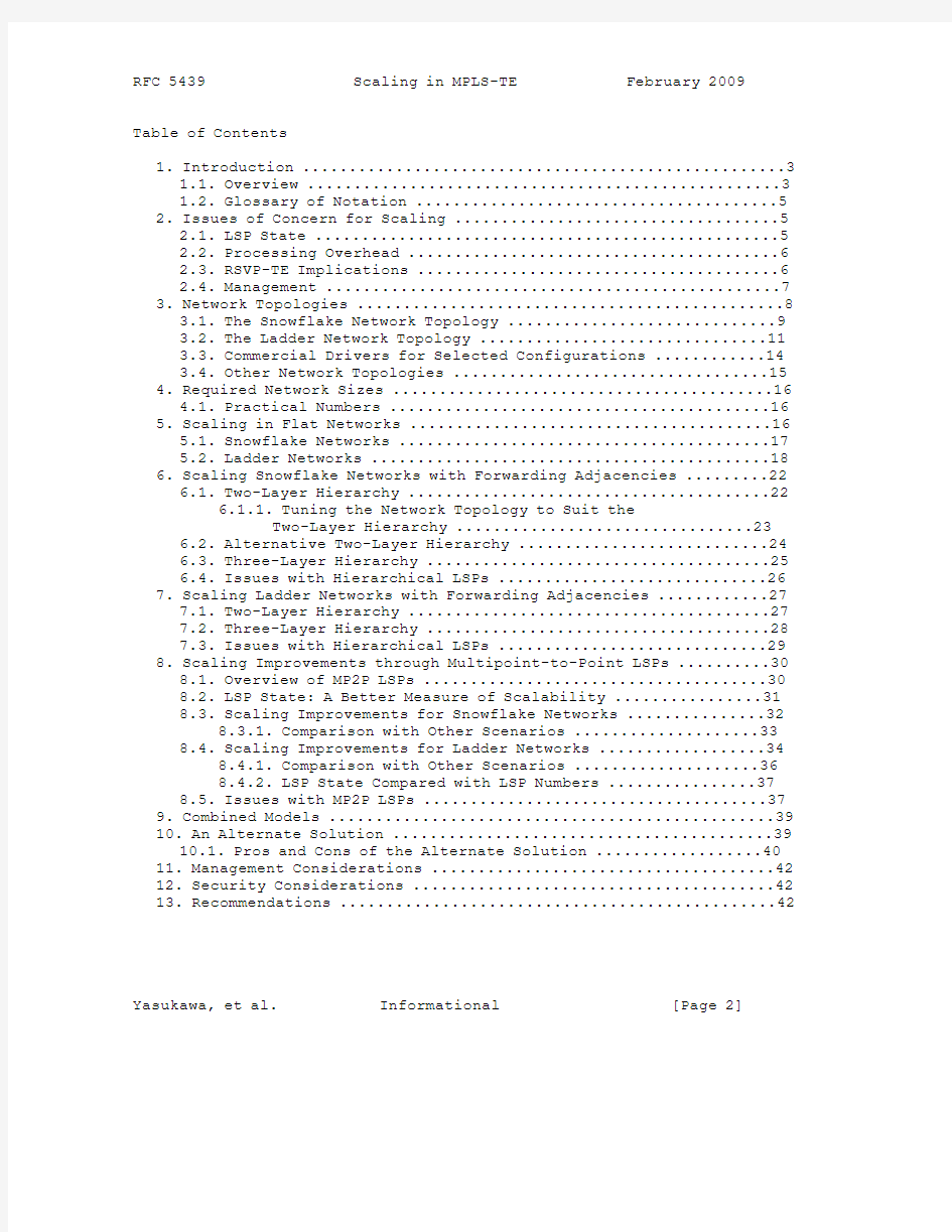 rfc5439.An Analysis of Scaling Issues in MPLS-TE Core Networks