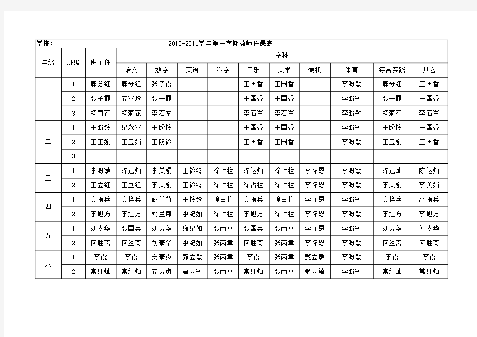 教师任课表