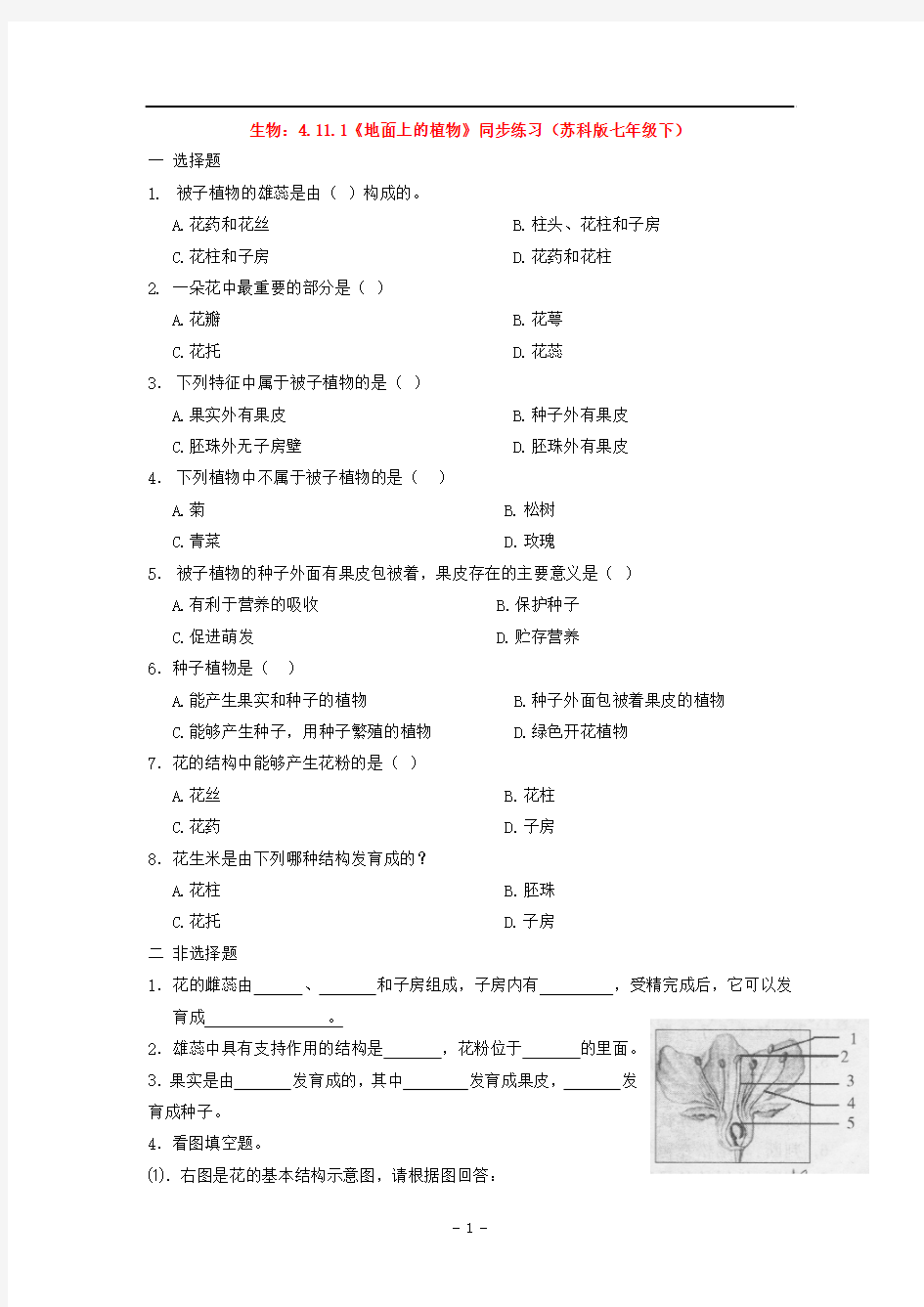 5.11.1地面上的植物 试卷1