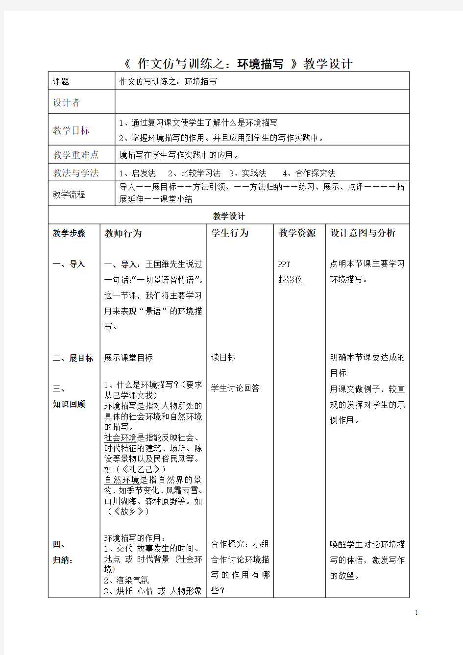 《作文仿写训练之：环境描写 》教学设