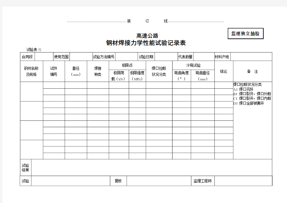 钢材焊接力学性能试验记录表