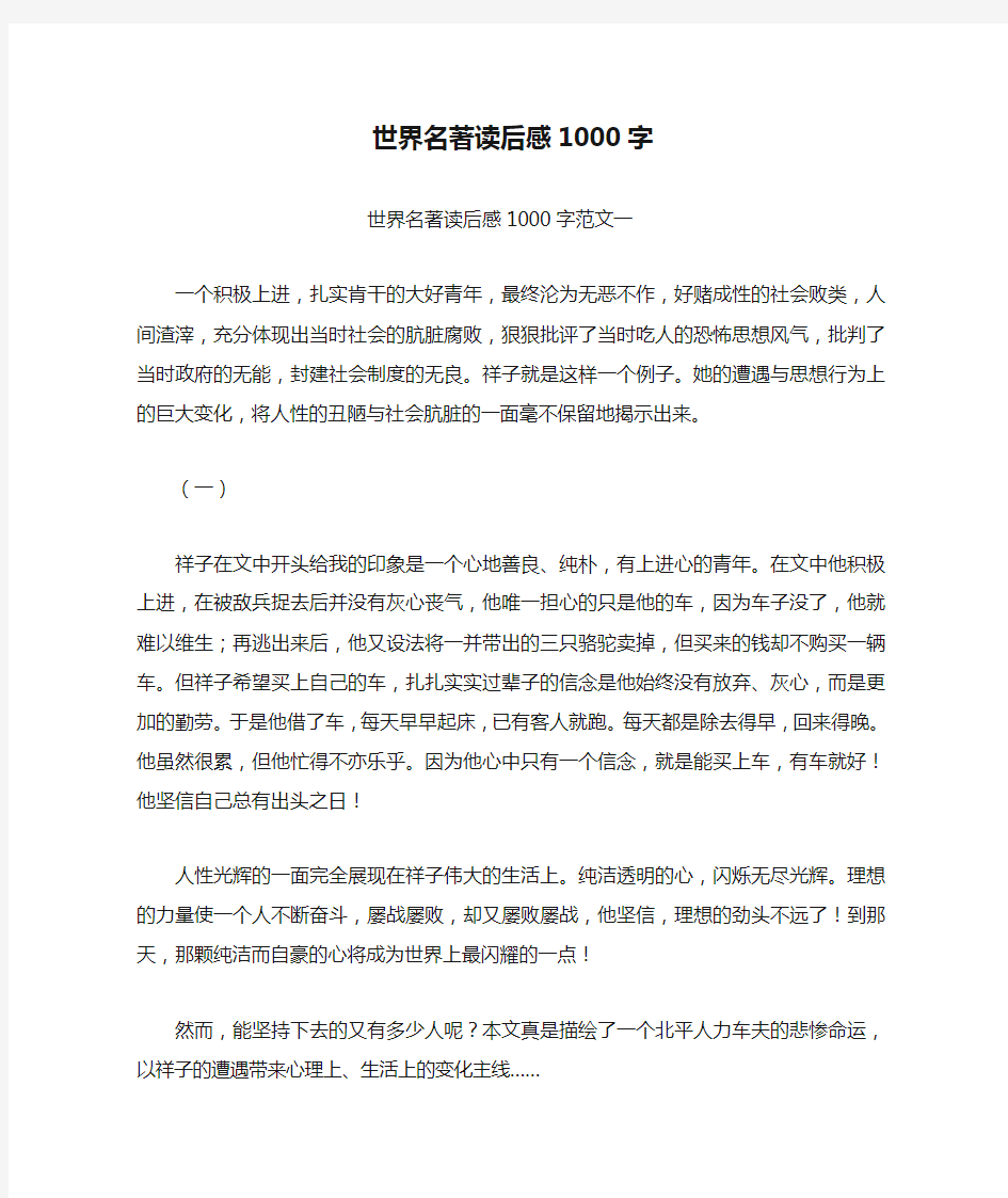 世界名著读后感1000字