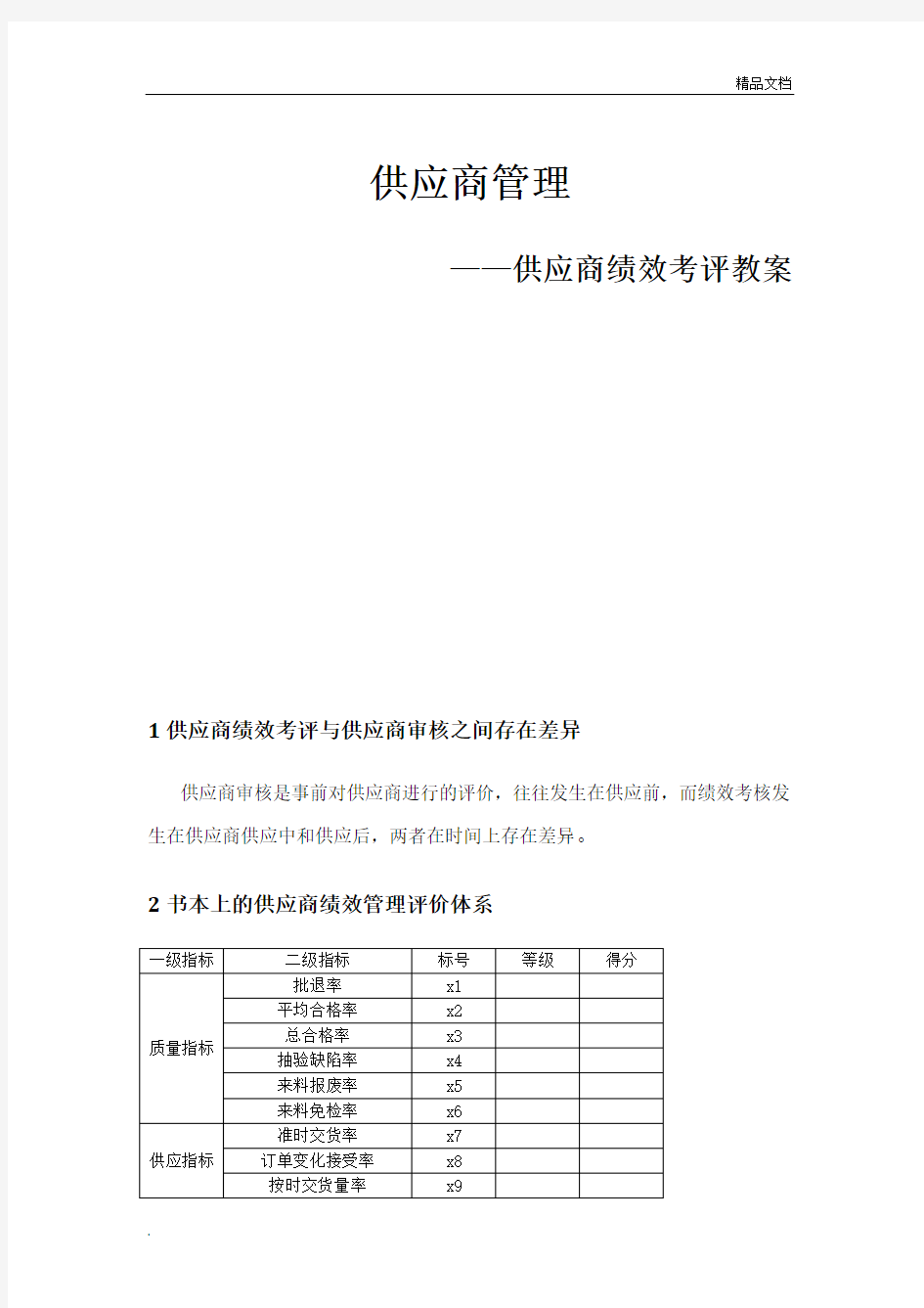 供应商管理 绩效考核