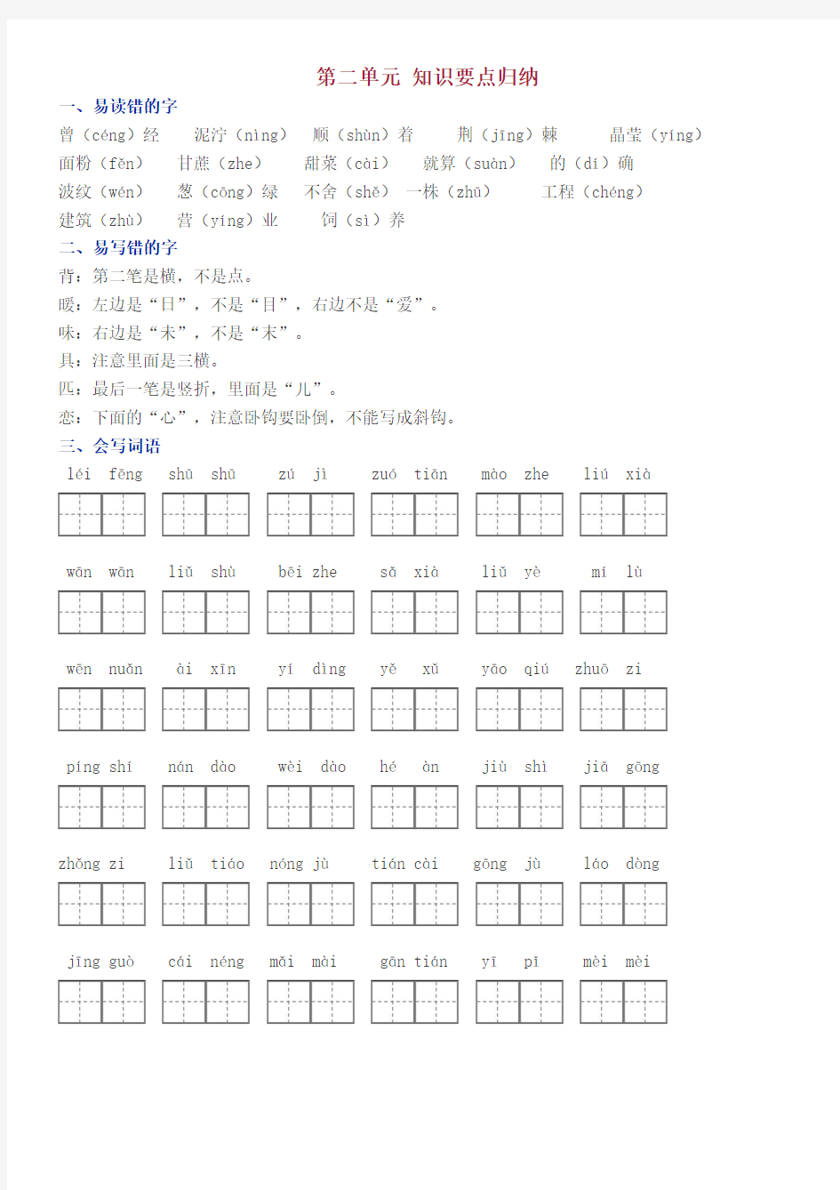 语文二年级下 第二单元 知识要点归纳