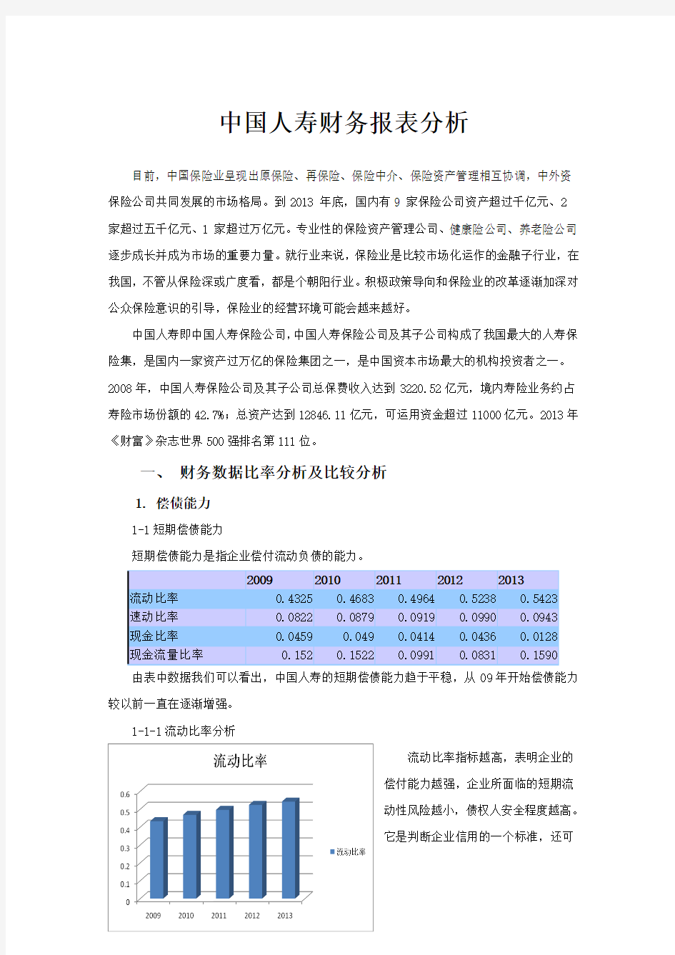 中国人寿-财务报表分析(09-13年)