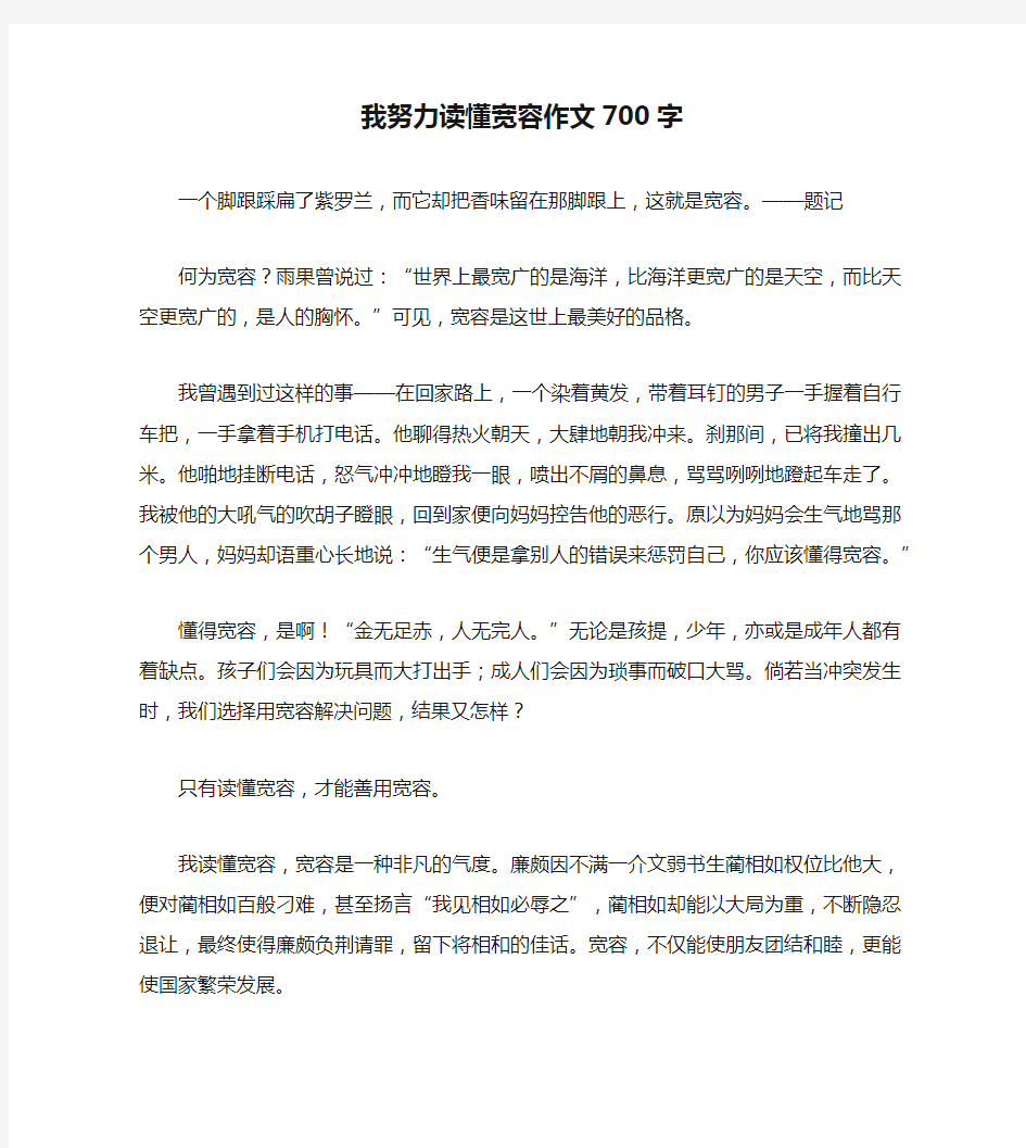 我努力读懂宽容作文700字