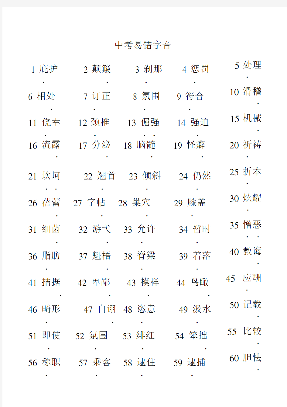 中考100个易错字音