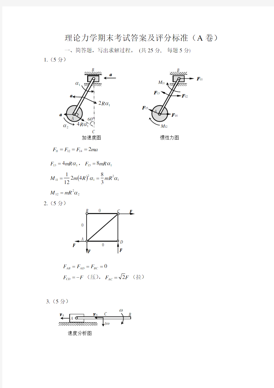 2013大连理工期末理论力学2014.1-A卷-答案