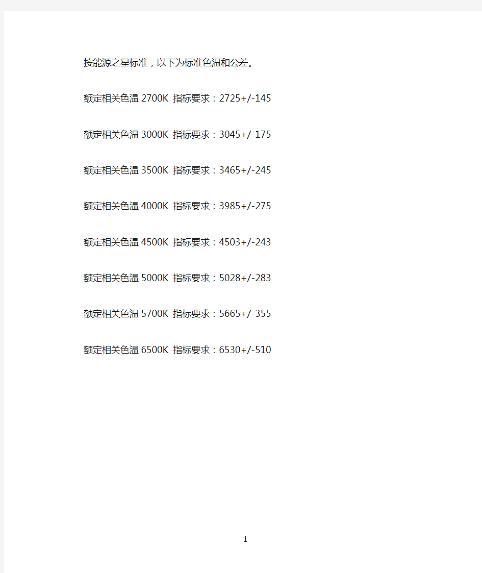 按能源之星标准之标准色温和公差