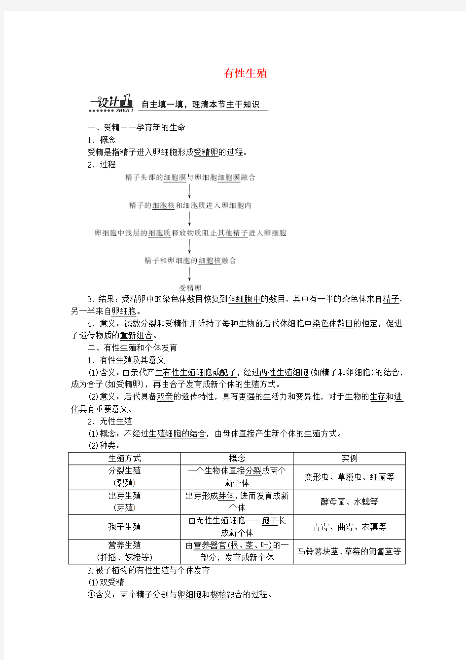 2019高中生物第二章第二节有性生殖教案苏教版必修2