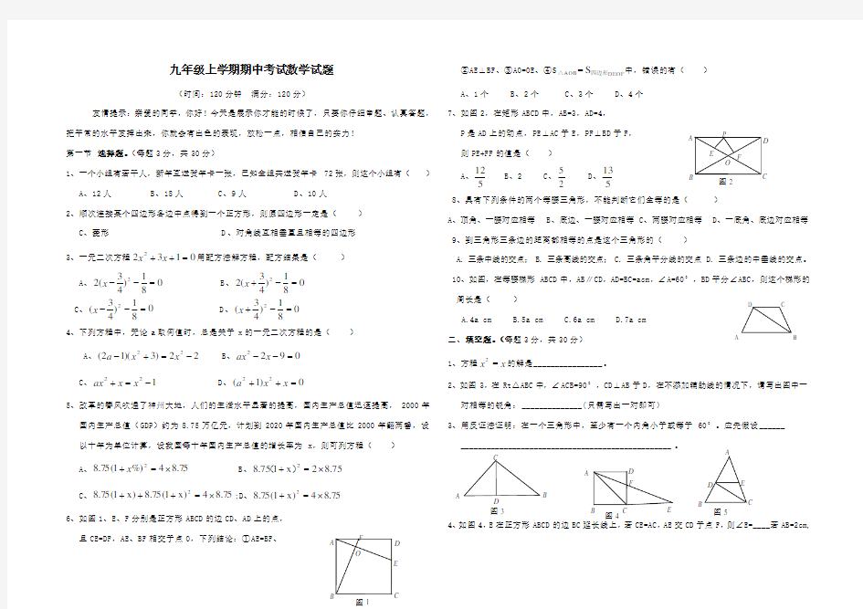 九年级上学期期中考试数学试题