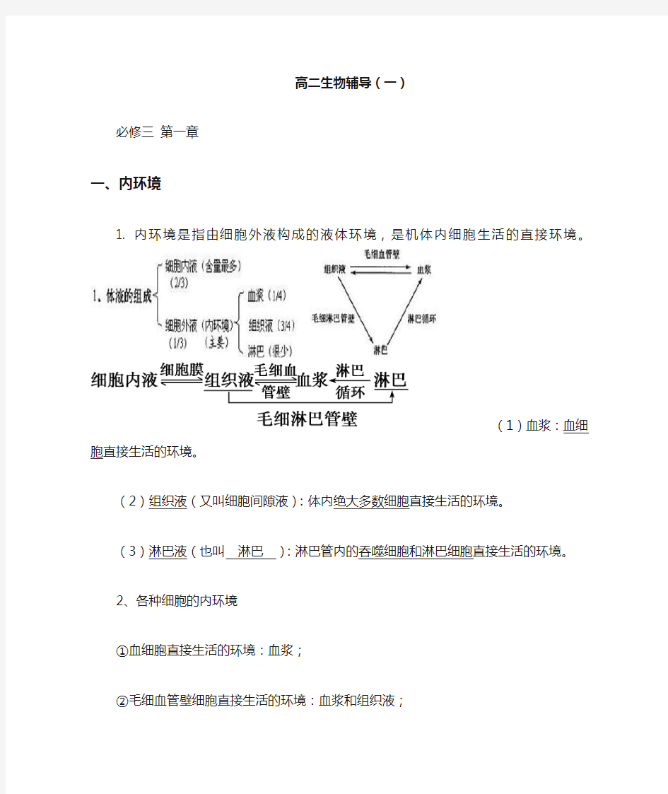 人教版高中生物必修三第一章知识点