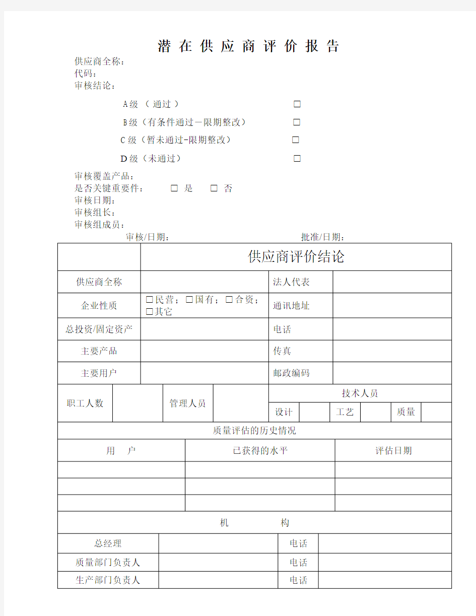 潜在供应商评价报告