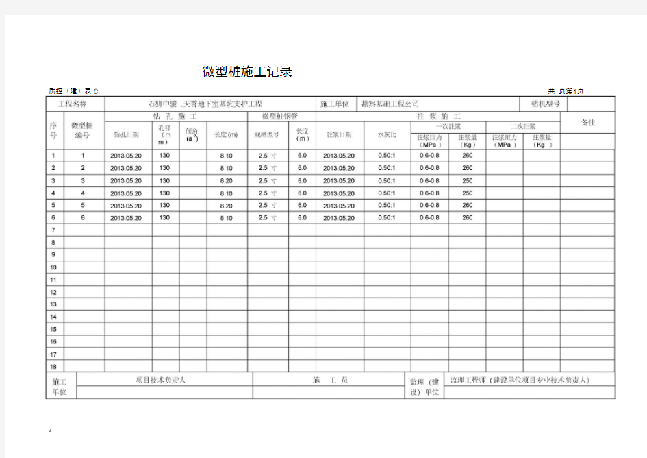 土层锚杆施工记录表