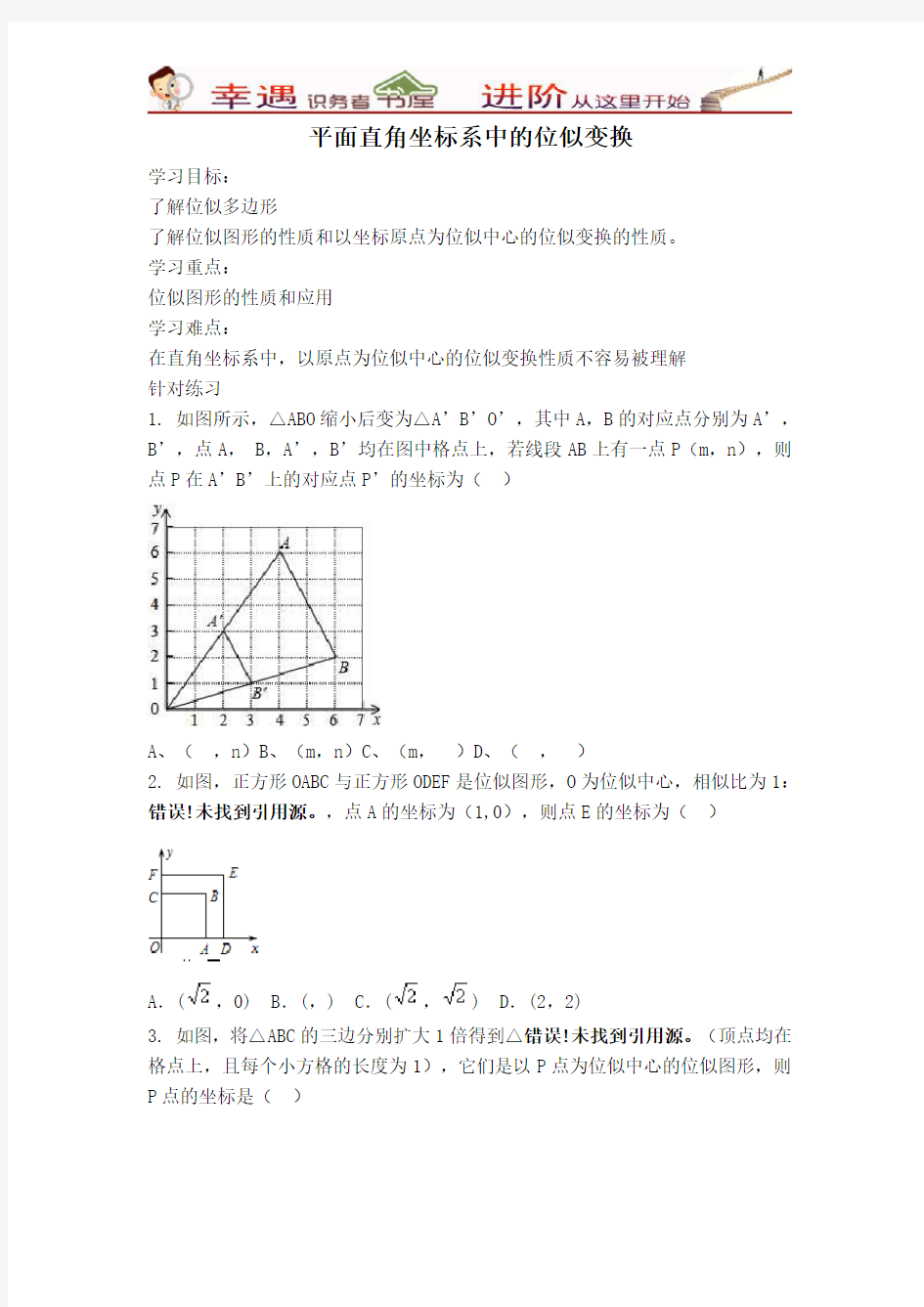 外研版九年级下册：Module8-(学案)平面直角坐标系中的位似变换