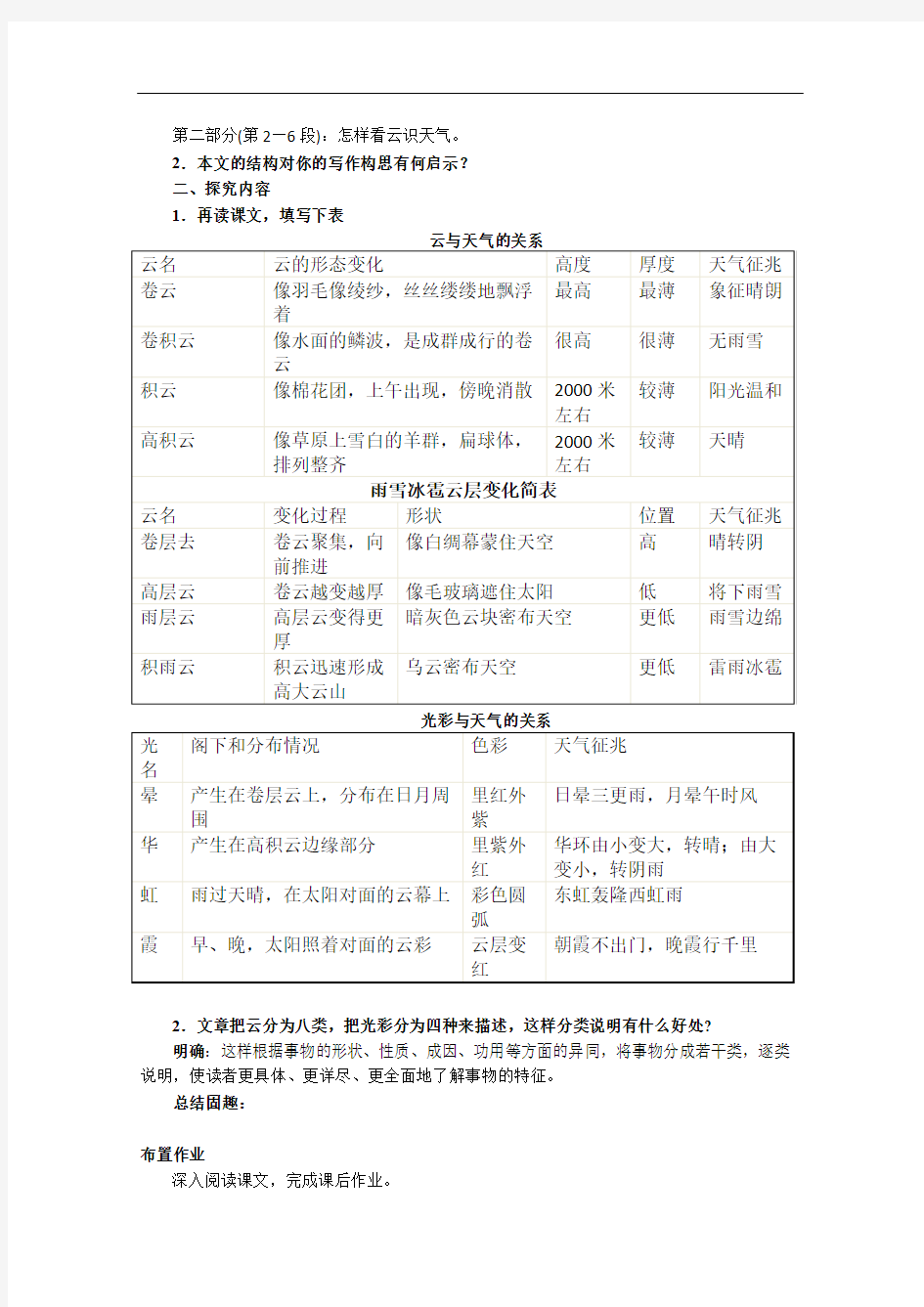 【初中语文】看云识天气教学设计13 人教版