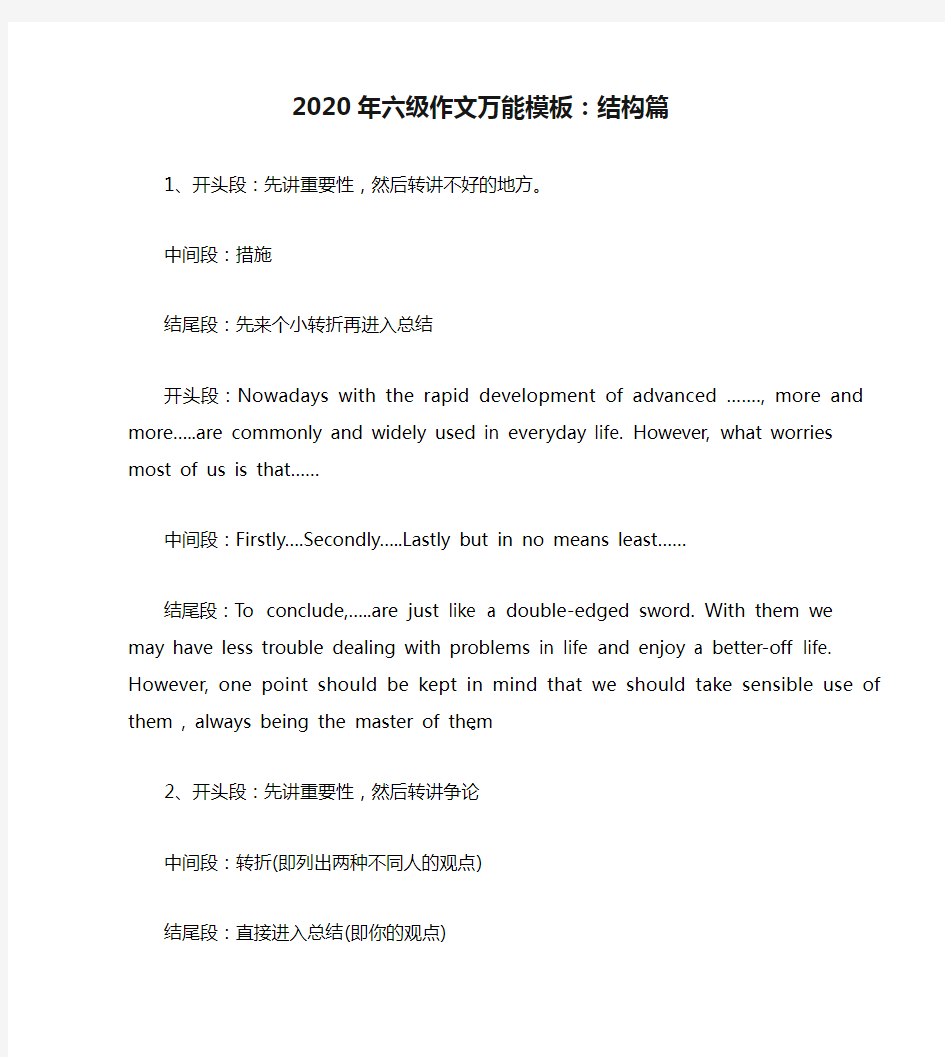 2020年六级作文万能模板：结构篇