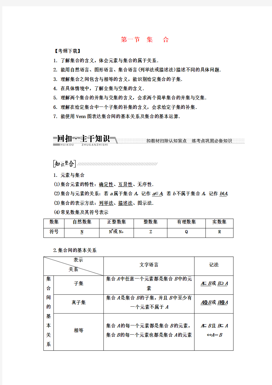 【创新方案】(浙江专版)高考数学一轮复习(回扣主干知识+提升学科素养)第一章 第一节 集合教案 文