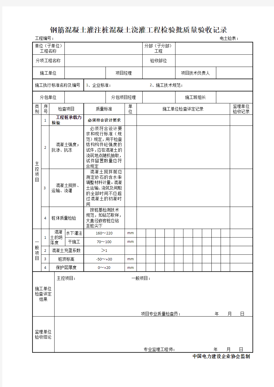 钢筋混凝土灌注桩混凝土浇灌工程检验批质量验收记录