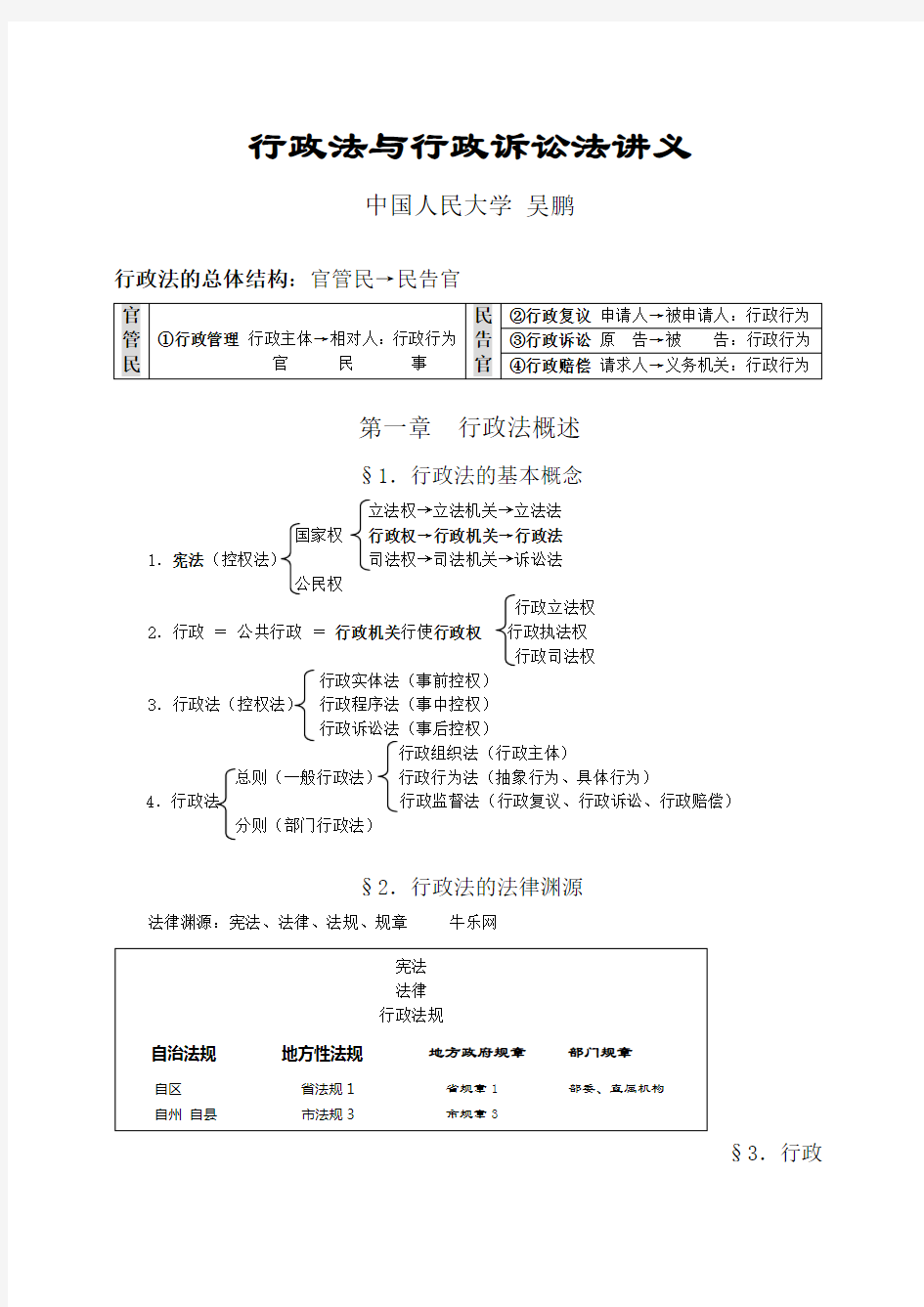 洲理论加强班吴鹏行政法讲义Word文档