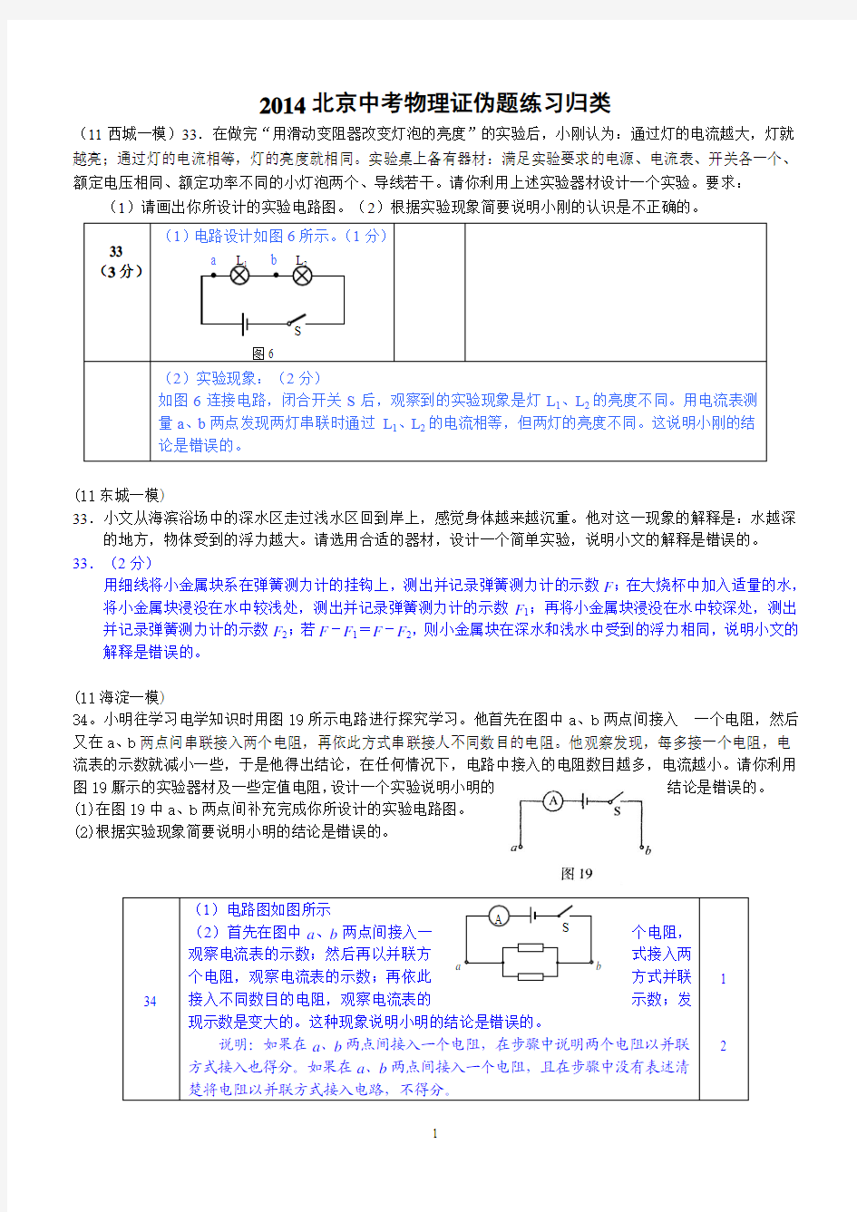 2014中考物理证伪题练习归类