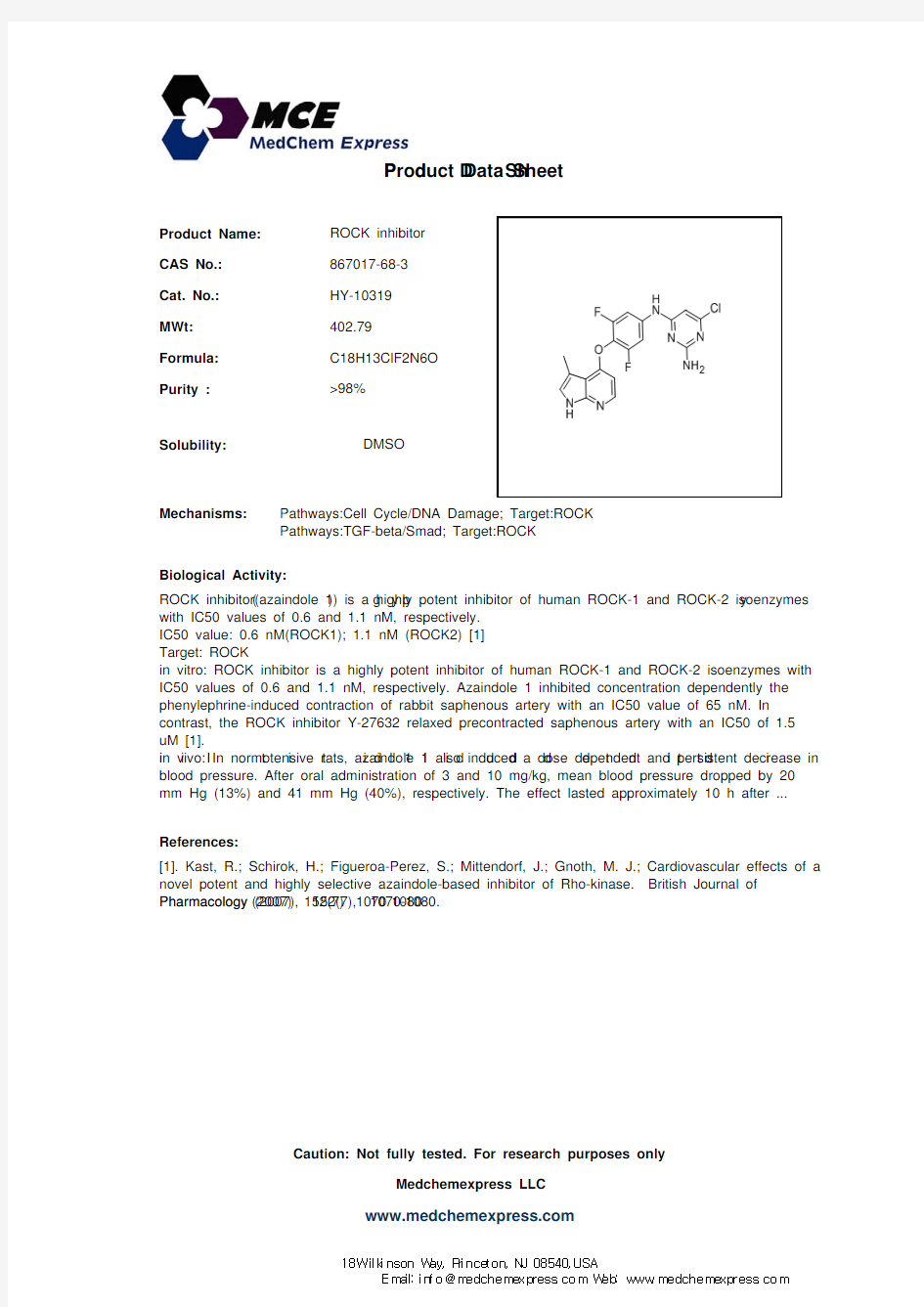 ROCK inhibitor_867017-68-3_DataSheet_MedChemExpress