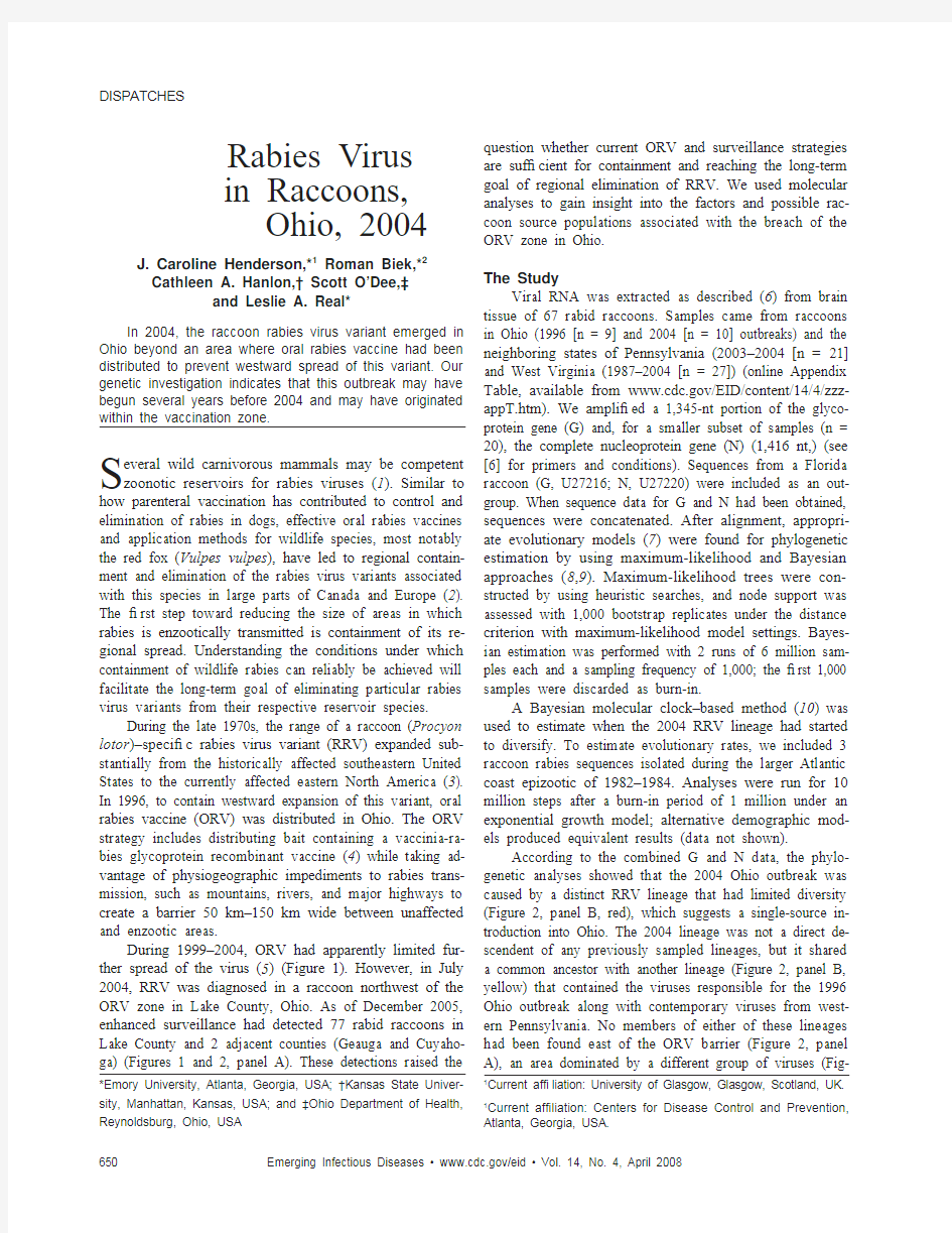 Rabies Virus in Raccoons,Ohio, 2004