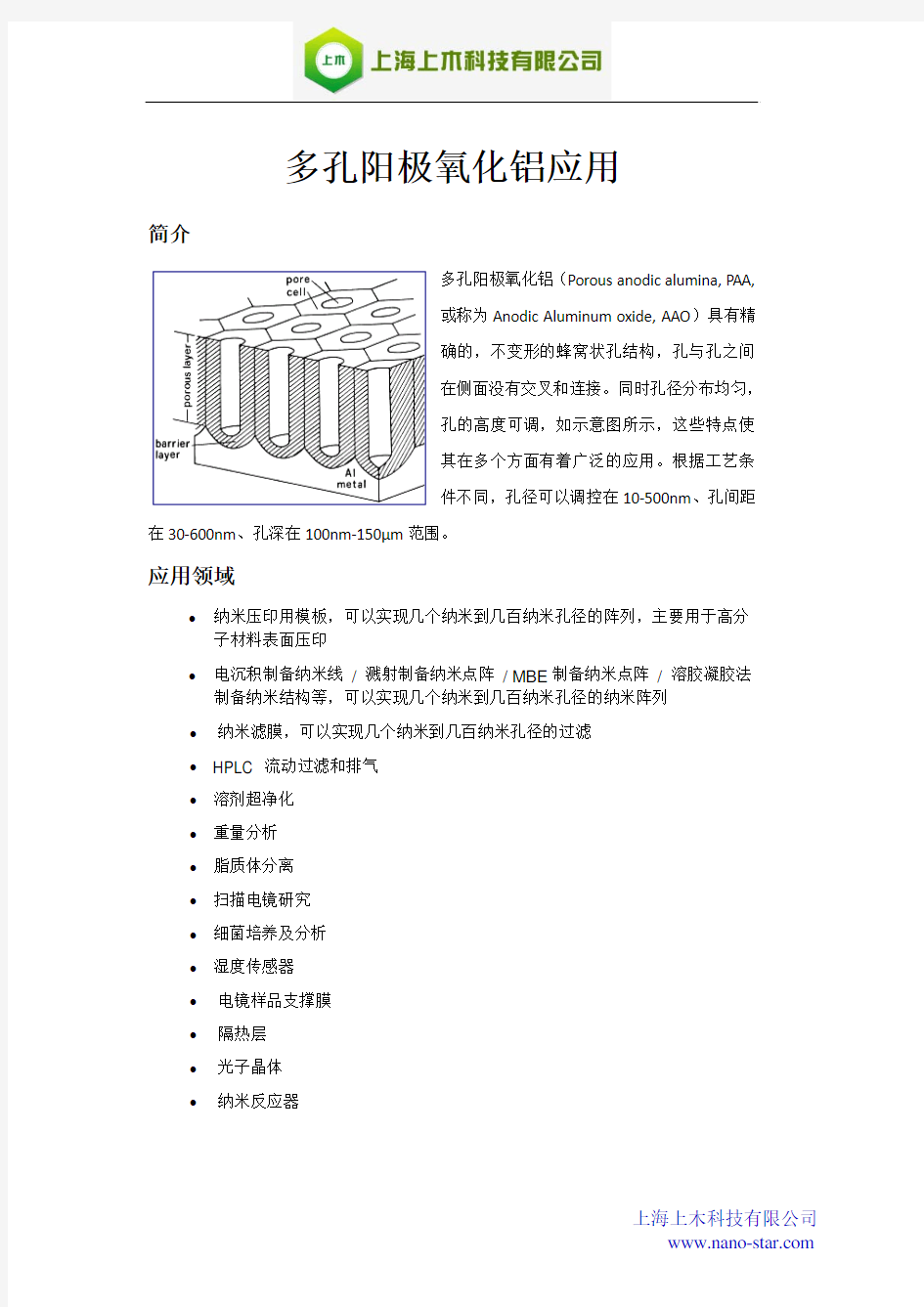 多孔阳极氧化铝(AAO)模板的应用