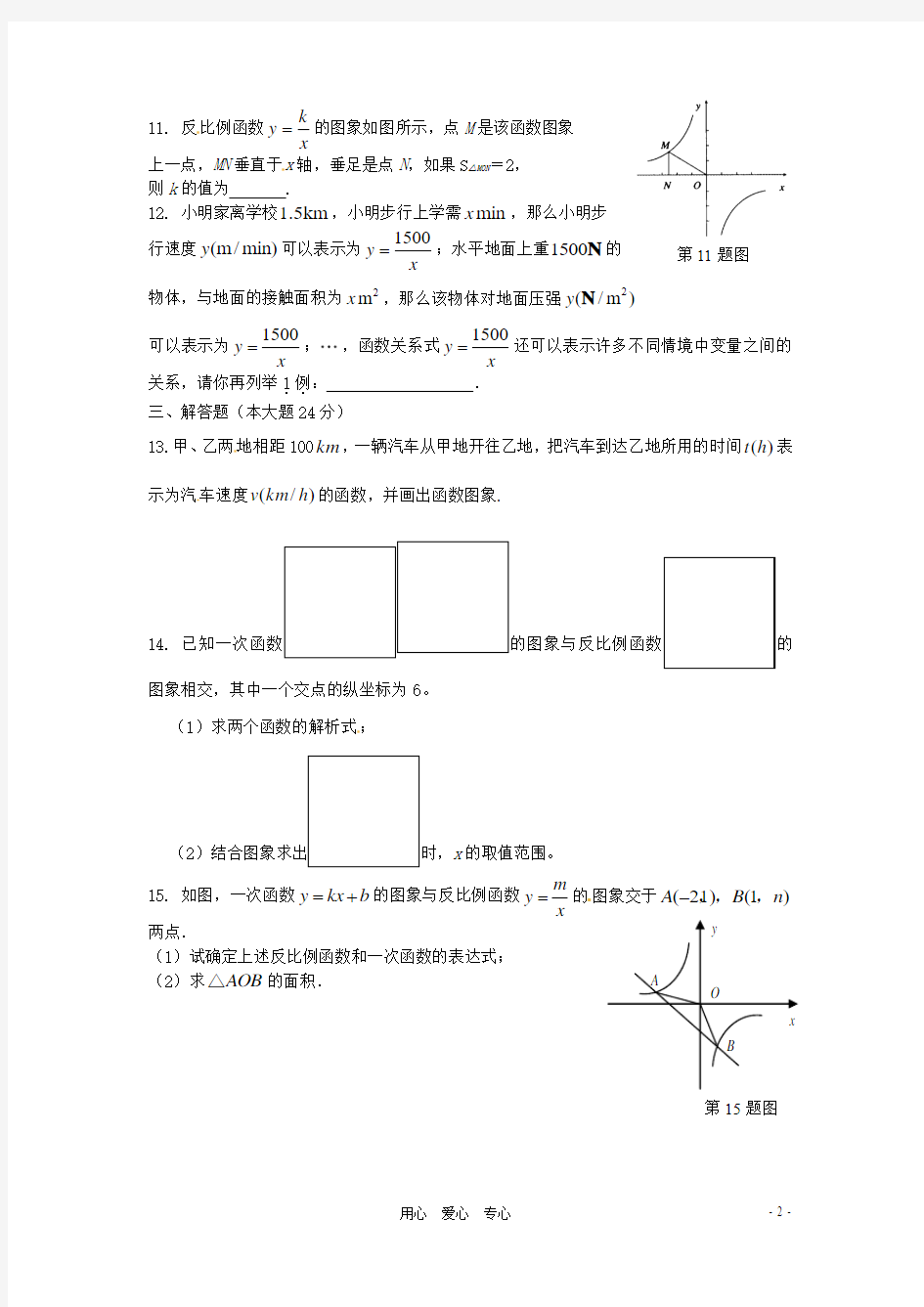 八年级数学下册 17.1反比例函数同步测试题A 人教新课标版0