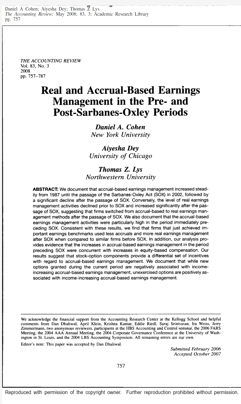 Real and Accrual-Based Earnings Management in the Pre- and Post-Sarbanes-Oxley Periods