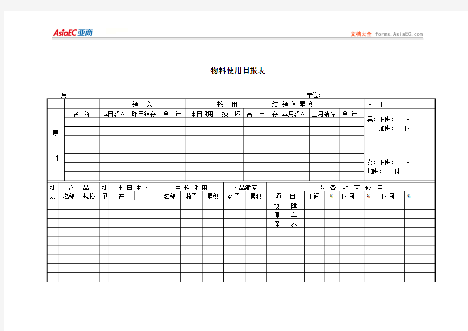 物料使用日报表