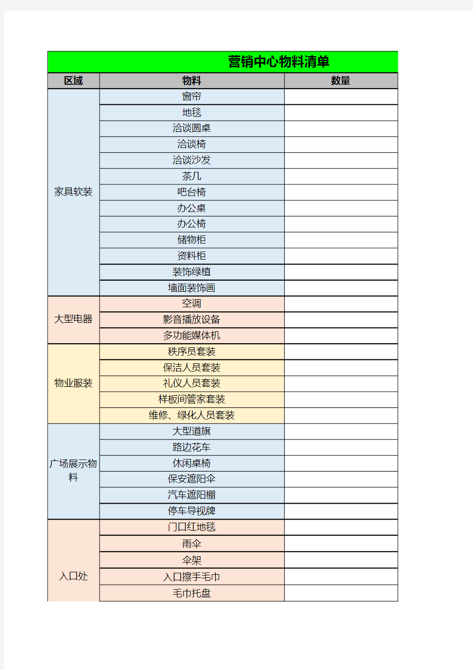 超全营销中心物料清单