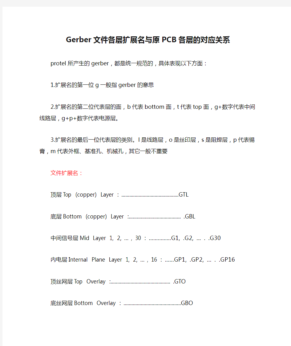 Gerber文件各层扩展名与原PCB各层的对应关系